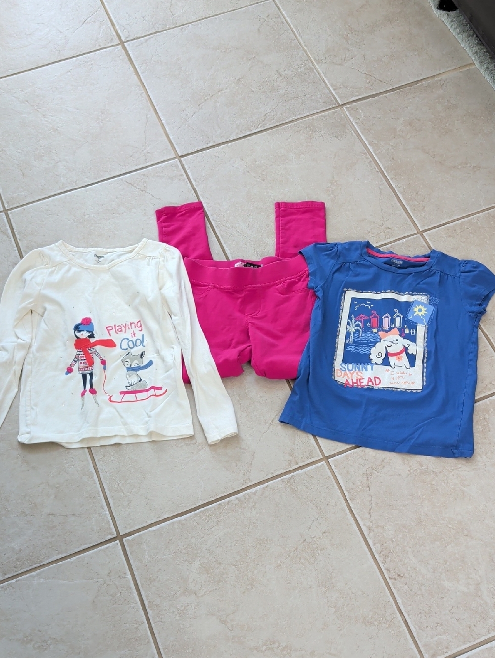 Gymboree Girls White, Pink & Blue Matching Tops and Leggings Set Girls Size 8